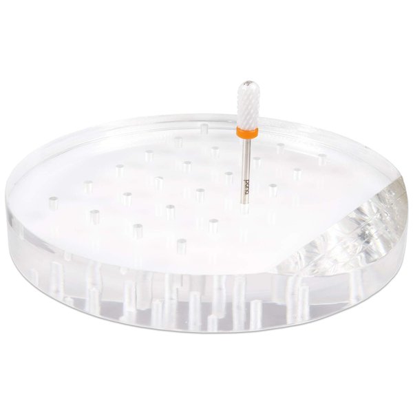PANA Nail Drill Bit Holder Stand Display Organizer- Dust Proof Storage Container Box Case Tools for Home Use or Nail Salon - (24 Holes, Round (Clear))