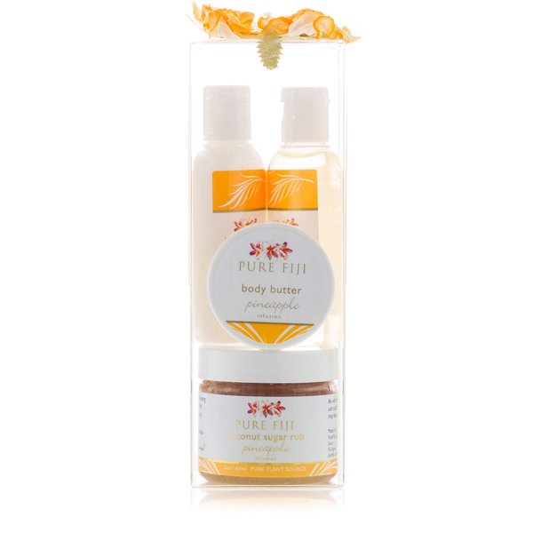 Pure Fiji Spa Gifts for Women and Man - Body Gift Box Include: Sugar Scrub , Bath and Body Oil, Body Butter and Body Lotion, Scent Pineapple