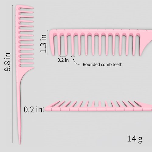 LLTGMV Wide Tooth Rat Tail Comb for Curly Hair Wet Comb Detangling Parting Hair Comb for Women Men Hair Stylist - Pink