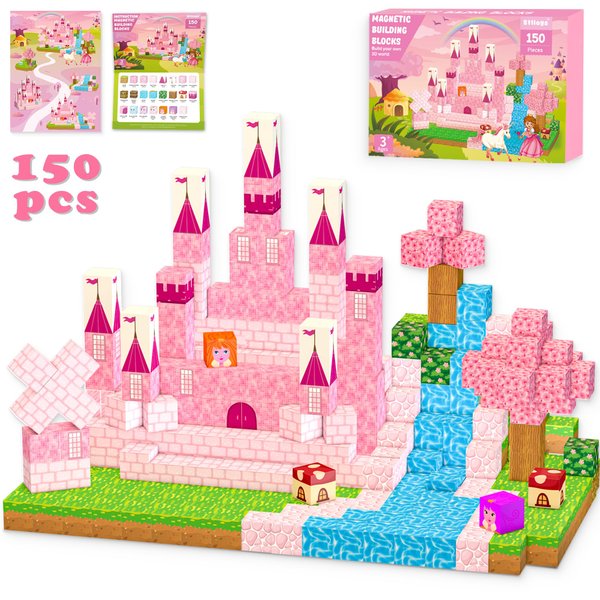 Stlloys 150PCS Magnetic Blocks Princess Toys, STEM Magnetic Building Blocks Construction Toys for Kids Toddlers Boys Girls Ages 3 4 5 6 7 8 9 10 11 12 Christmas Birthday Gifts