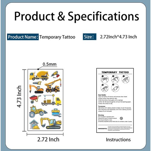 Monster Truck Temporary Tattoos Construction Trucks 180Pcs (20 sheets) Vehicle Digger Bulldozer for Kids Boys&Girls Birthday Party Cool Supplies Favors Fake Tattoos Prize Gifts for School Classroom