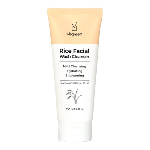 VEGREEN Rice Face Wash Mild Foaming Facial Cleanser for Dry Skin | pH Balancing Hydrating Facial Cleanser Face Wash for All Skin Types | Moisturizing Face Cleaner for Skin Brightening 5.07 fl oz