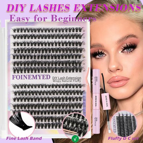 Mink Fluffy Eyelash Extension Kit 280PCS 3D Volume Individual Lashes 40D Lash Clusters 10-16MM DIY Lash Extension Kit with Lash Glue Bond and Seal and Applicator Tool for Lash Extension Beginners