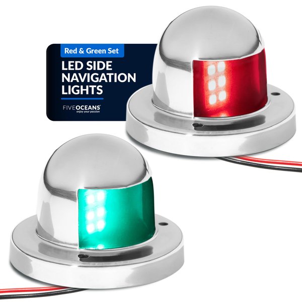 Five Oceans Boat Navigation Lights - LED Bow Light, Navigation Lights for Boats LED Red and Green, Boat Lights Navigation Horizontal Mount Sidelight, 12V, USCG Rules 2NM - FO4431-C1