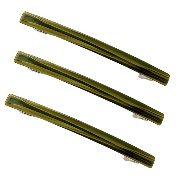 Skinny Slim Tortoise Shell Acetate French Barrettes Flat Acrylic Hair Clips For Fine, Kinky Hair Strong Hold Cute Hair Styling Ponytail Holder for Girls,3 Pcs (Green)