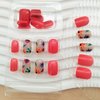 Square Press on Nails Short Fake Nails Press ons with Cute Colorful Flower Designs Glossy Glue on Nails Acrylic Reusable False Nails Red Full Cover Stick on Nails for Women Girls 24Pcs
