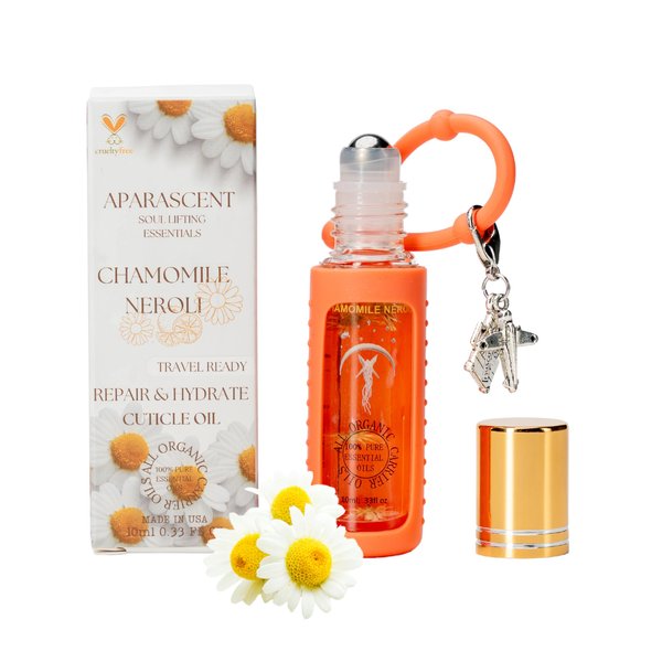 APARASCENT Chamomile Neroli Organic Cuticle Oil Roll-On Hydration & Strength w/Coconut MCT, Jojoba & Rosehip for Dry Nails, Travel Size Roller, Moisturizing Serum Treatment for Radiant Nails
