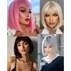 REECHO Brown Bob Wig with Bangs, 11" Short Bob Wigs Synthetic Replacement Hair Wigs for Women - Chestnut Brown