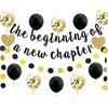 The Beginning of a New Chapter Banner Funny Farewell Graduation Farewell Moving Away Happy Retirement Party Decorations Supplies Glitter Hanging Garland Kit Balloons Bunting Backdrop Adult Black Gold