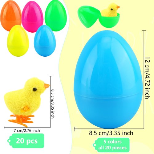 Cagemoga 40 Pack Easter Eggs Prefilled Wind Up Yellow Chick Toys Jumping Chicken Toy for Easter Egg Hunt Game Easter Basket Stuffers Party Supplies