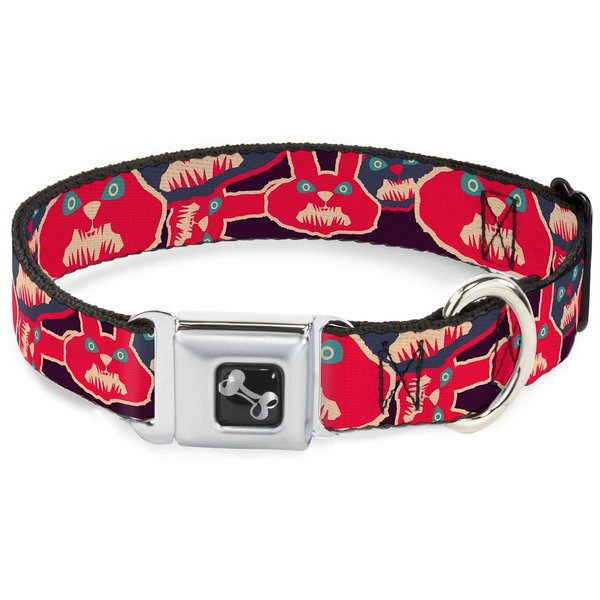Dog Collar Seatbelt Buckle Angry Bunnies Close Up Purple Red Blue 11 to 17 Inches 1.0 Inch Wide