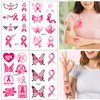 Breast Cancer Temporary Tattoos Pink Ribbon Tattoo Stickers Butterfly Wings Hope Faith Heart Fake Tattoos for Women Girls Waterproof Body Face Decorations for Breast Cancer Awareness Cheer 10 Sheets