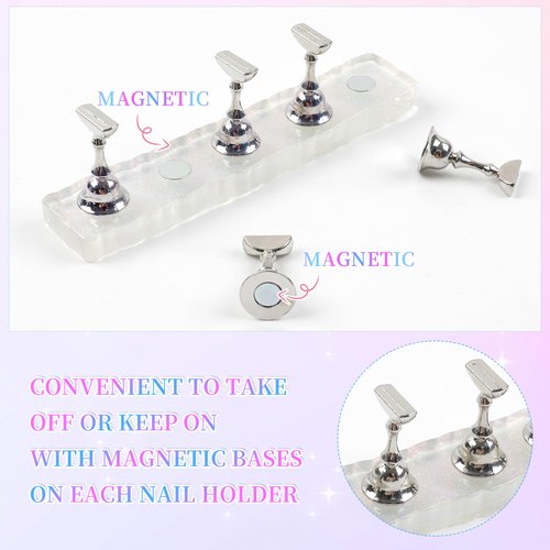 ANGNYA Nail Holder for Painting Nails, 2 Set Nail Stand for Press Ons with 96 Reusable Adhesive Putty Magnetic Fake Nail Art Stand for Training Display Home DIY Beginner Salon Supplies