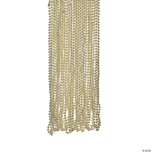 Fun Express Gold Metallic Bead Necklaces - Bulk Set of 48 - Mardi Gras and Party Supplies