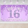 Avezano Sweet 16 Birthday Banner Glitter Purple Diamonds Sweet 16 Party Decorations Sweet 16 Backdrop for Girls' Sweet 16 Birthday Sweet Sixteen Party Supplies 70.8 x 43.3 Inch