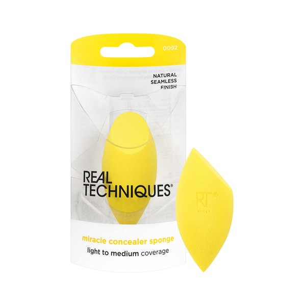Real Techniques Miracle Concealer Sponge, Makeup Blending Sponge For Concealer, Elongated Shape & Precise Application, Yellow Sponge, Latex-Free Foam, 1 Count