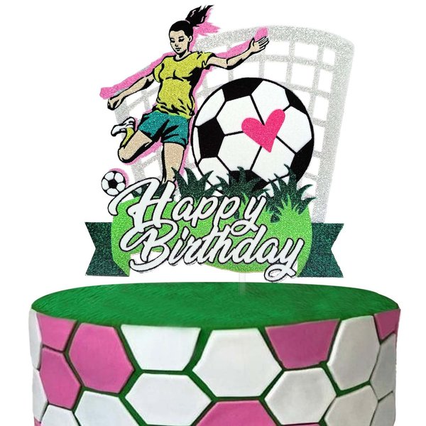 Girls Football Happy Birthday Cake Topper, Soccer Theme Birthday Party Decoration for Girls, Football World Cup Party Favor for Female Players Fans