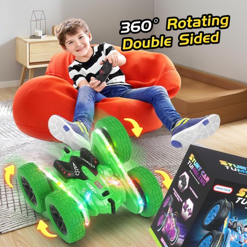 newcrave Remote Control Car, RC Cars, RC Stunt Car Toys New Upgraded Strip Light & Headlight, 6000mAH, 4WD 360° Rotating, Double Sided, Toy for Boys Girls Christmas Birthday Gift