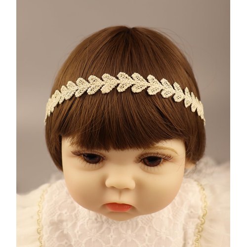 Kenjudess Gold Lace Elastic Headband for Baby Girl Flower Leaf Stretch Toddler Hairband Soft Lace Hair Accessories for Infants Toddlers Kids (Heart)