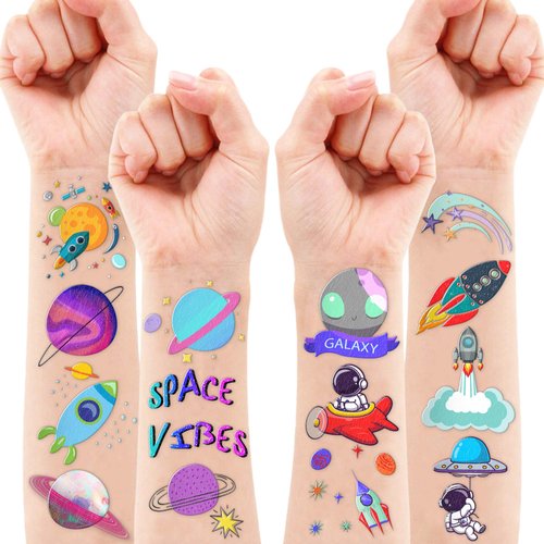 Galaxy Temporary Tattoos for Kids, 96PCS Outer Space Birthday Party Decorations Supplies Tattoos Stickers Cute Party Favors Girls Boys Gifts Classroom School Prizes Themed Christmas