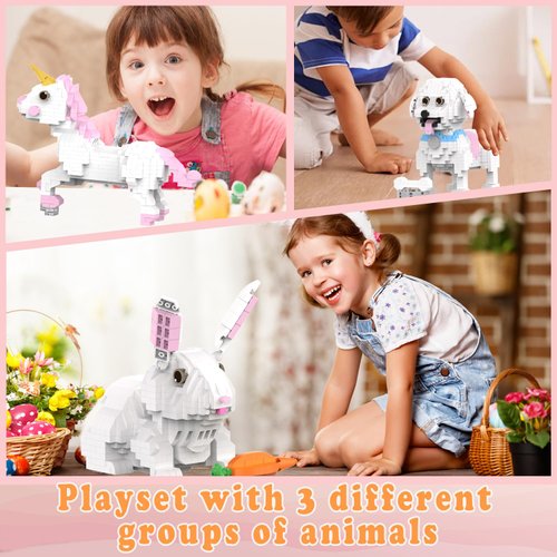 MJDDJA Unicorn Micro Mini Building Block Set, 3 in 1, Transforms from Unicorn to Dog to Rabbit, Unicorn Toys for Girls Age 8-12, Christmas Birthday Easter Day Gift for Kids