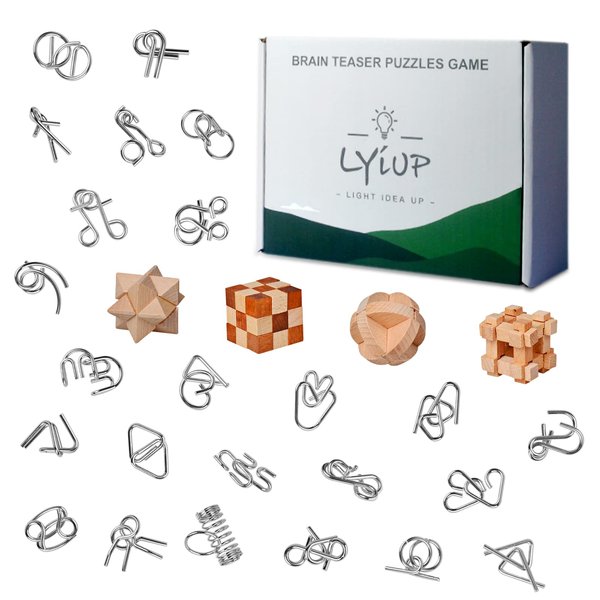 Brain Teaser Puzzles for Puzzle Games 28Pcs Mind Puzzles Wooden and Metal Puzzles Educational Toys 3D Puzzles Unlock Interlock IQ Puzzles for Teens