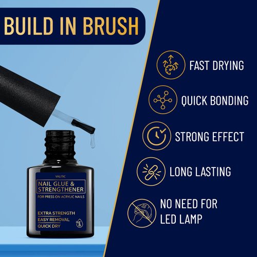 Valitic Nail Glue and Strengthener - Quick Dry Brush On Gel for Long Lasting Nails - Adhesive Bond for False Nails - Strengthener for Nail Tips - 1 PACK