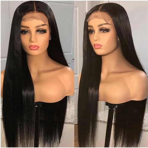 ESIWONHAIR Straight 4x4 Lace Front Wigs for Black Women Glueless Human Hair Brazilian Virgin HD Transparent Silky Straight Lace Closure Wigs Pre-Plucked with Baby Hair (16Inch, Natural Color)