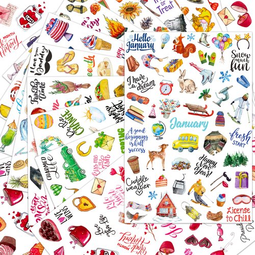 24 Sheets Daily Planners Holiday Seasonal Planner Sticker 1000+ Cute Stickers Monthly Celebrations Planner Stickers for Calendar Planning Scrapbook Journal Holiday Seasonal General Events