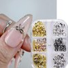 Bow Charms for Nails, 3D Bow Nail Art Charms 1 Box Gold Silver Bows Nail Designs Accessories Metal Alloy Bowknot Nail Art Rhinestones Cute Nail Jewelry for Women Girls DIY Nail Decoration Supplies