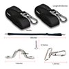 PERCARE 2 Pcs Adjustable Bimini Top Straps Black, Marine Tension Tie Down Webbing Straps with Double Side Hooks + Pad Eye Straps,28"~60" Stainless Steel Boat Awning Hardware Accessories