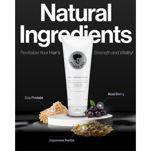 Avenue Man Curl Defining Cream - improved Formula- Natural & Flexible Hold with Herbal Extracts for All Hair Types - Paraben Free & Sulfate Free