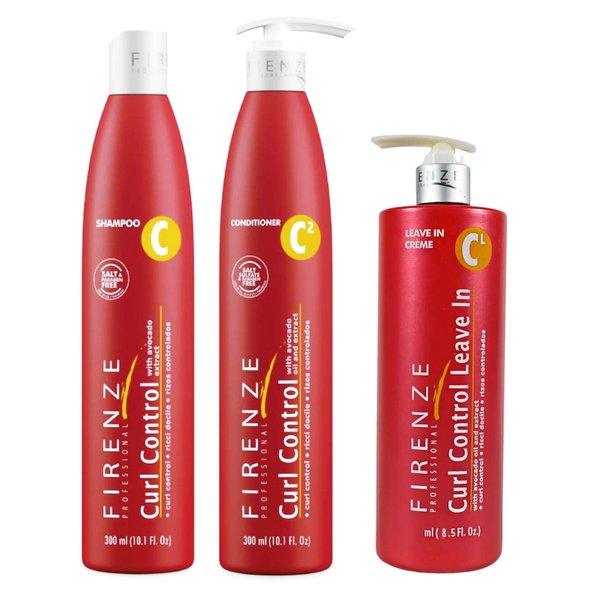 Firenze Professional Curl Control with avocado extract Shampoo, Conditioner and Leave In Cream, Includes Gift bag