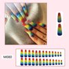 Extra Long Press on Nails Coffin Acrylic Nails Summer False Nails with Rainbow Glitter Designs Full Cover Fake Nails Glossy Stick on Nails for Women 24 Pcs