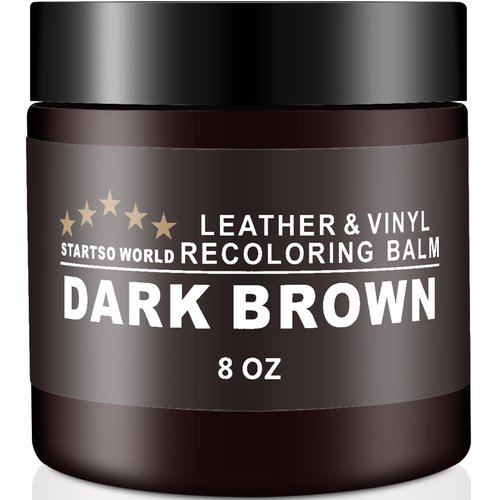 STARTSO WORLD Leather-Recoloring-Balm-Repair-Cream-Kit for Restoration Dark Brown Couches, Sofa, Furniture Color Dye Restorer-8oz with Tool kit 3 pcs Sponges, 1pcs Spoon, 1pcs Brush,1 Pair Gloves