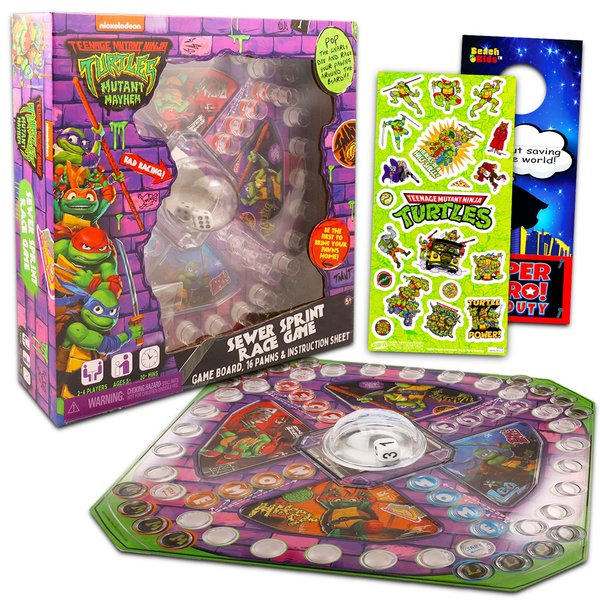 Teenage Mutant Ninja Turtles Pop Up Board Game - Bundle with TMNT Board Game for Kids with Pop Up Dice Plus Stickers, More | Teenage Mutant Ninja Turtles Games for Birthday Party