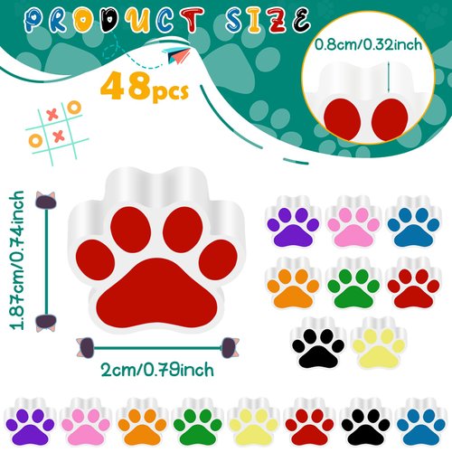 Weecent 48 Pcs Paw Erasers 8 Colors Paw Print Erasers Dog Birthday Party Favors Cat Party Gifts Welcome Back to School Erasers School Supplies for Artists Kids Students
