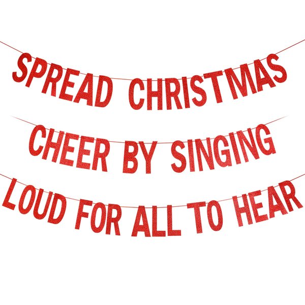Red Glitter Spread Christmas Cheer By Singing Loud for All to Hear Banner, Christmas Party Decorations,Let's Get Elfed Up Party Decor, Xms Party Decorations for Home Mantle Fireplace