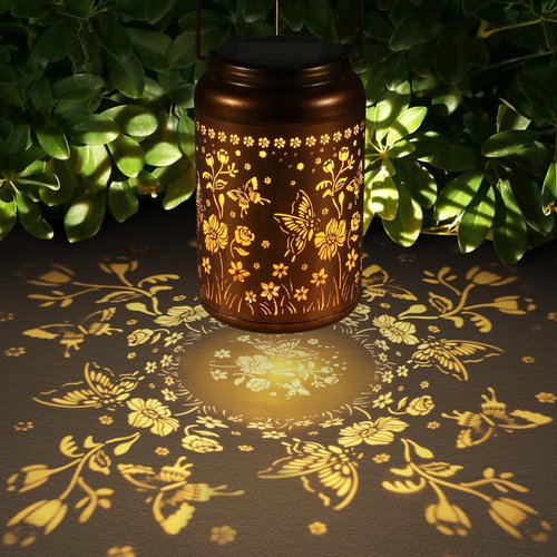 Solar Lantern Outdoor Hanging Lights Christmas Birthday Gifts for Women Mom and Grandma Butterfly Flower Metal Garden Decor Outside Waterproof LED Solar Lanterns for Patio, Yard, Pathway,Landscape