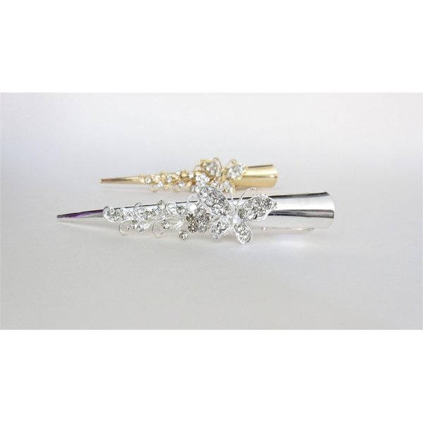 Generic Gold or silver clear or AB crystal butterfly metal alligator hair clip (Primary color: Gold/clear crystals)
