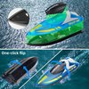 RANFLY RC Boat for Kids 8-12, 15+ MPH Fast Remote Control Boat with LED Lights, 2.4G RC Electric Boats Pool and Lakes Toys for Adults (Blue)