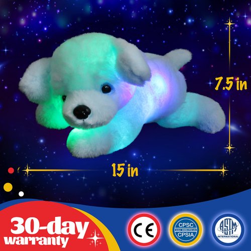 Glow Guards 15'' Blue Light up Puppy Dog Stuffed Animal Soft Plush Toy Pillow with LED Night Lights Glow Bedtime Pal Christmas Children's Day Birthday Gifts for Toddler Kids