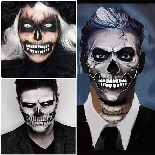 Fake Zombie Face Tattoos for Halloween Makeup Kit, Day of the Dead Skull Face Tattoos Halloween Costume Prank Temporary Tattoo for Women Mens
