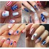 8Sheets 4th of July Nail Art Stickers Decals Red Blue White American Flag 3D Self-Adhesive Nail Decals Flame Butterfly Heart Designs Independence Day Nail Decorations DIY Nail Supplies for Women Kids