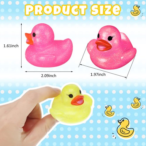 Leitee 60 Pcs Glitter Rubber Duck Assortment Duckies for Kids Colorful Glitter Mini Ducks Neon Color Ducky Bath Toys for Birthday Gifts Baby Shower Decorations Summer Beach Pool Activity Favor 1.6''