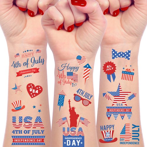 50 Pcs 4th of July Tattoos for Kids Adults 12 sheets,Patriotic Decorations,Independence Day Temporary Tattoo Stickers for USA Labor Day Memorial Day Party Favors Decorations Accessories