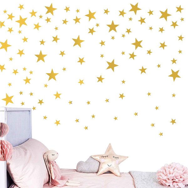 Melissalove 174pcs Mixed Size Star Wall Stickers Home Decor Bedroom Removable Nursery Wall Decals Kids DIY Art Decal Gold White Black Star Wall Sticker JW343 (Gold)