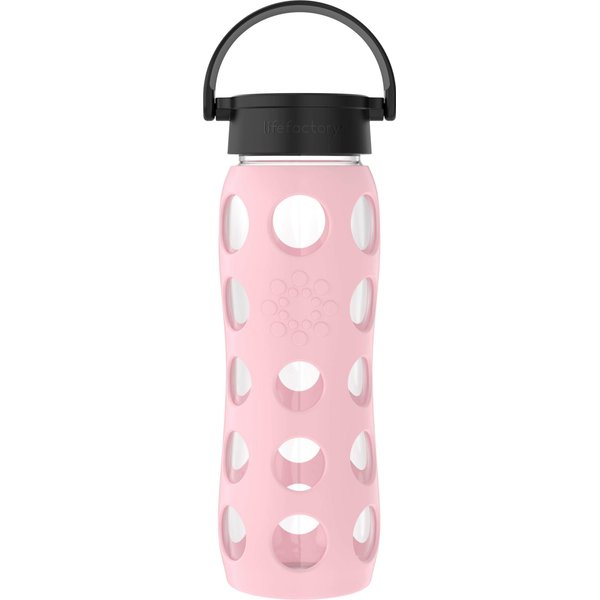 Lifefactory 22-Ounce BPA-Free Glass Water Bottle with Classic Cap and Protective Silicone Sleeve, Desert Rose