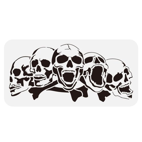 FINGERINSPIRE Five Skulls Large Stencil 5.9x11.8inch Terrifying Skull Head Stencils Reusable Scary Skeleton Decoration Stencil Skull Theme Horror Templates for Wall Fabric Tiles Floor Paper Furniture