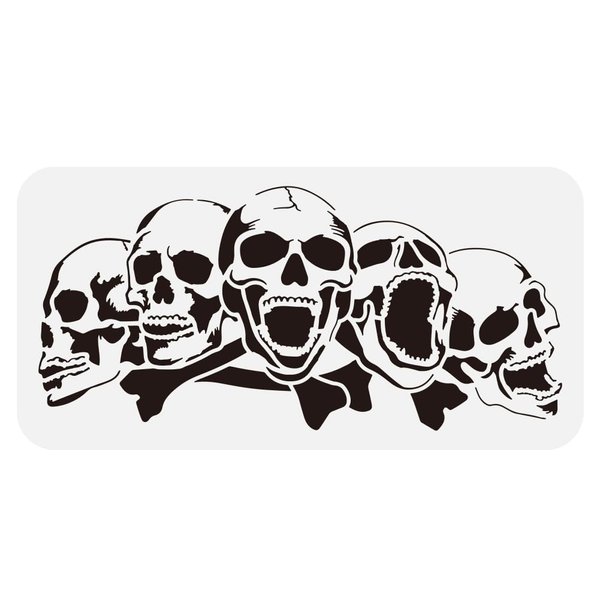 FINGERINSPIRE Five Skulls Large Stencil 5.9x11.8inch Terrifying Skull Head Stencils Reusable Scary Skeleton Decoration Stencil Skull Theme Horror Templates for Wall Fabric Tiles Floor Paper Furniture
